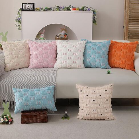 DFXSZ عيد الفصح وسادة يغطي 12x20 بوصة عيد الفصح الديكور آذان الوردي أرنب أبيض لينة أفخم فو الفراء الجاكار رمي الوسائد لغرفة النوم أريكة عطلة المهرجانات ديكور المنزل FHJ-012A12 in Kuwait