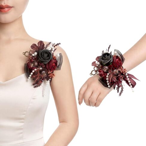 Ling's Moment 2pcs Wrist Shoulder Corsage for Wedding, Prom Corsage Wristlet, Artificial Flowers for Homecoming/Anniversary,etc. Terracotta Orange in Kuwait