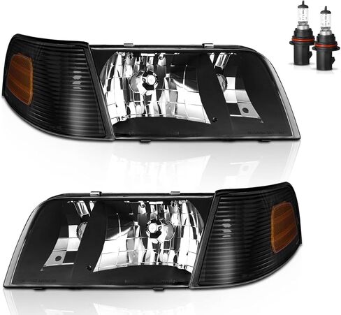 Headlights Assembly for 1998-2011 Ford Crown Victoria with Corner Lights Headlamp Replacement, High/Low Beam W/Bulbs, Driver&Passenger Side in Kuwait