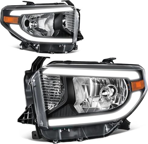 AUTOSAVER88 LED DRL Headlights Assembly Compatible with 2007-2013 Toyota Tundra / 2008-2017 Sequoia Headlamp Replacement Pair Set with Daytime Running Light Black Housing Amber Reflector in Saudi Arabia