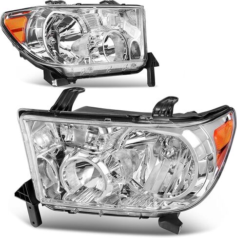 AUTOSAVER88 LED DRL Headlights Assembly Compatible with 2007-2013 Toyota Tundra / 2008-2017 Sequoia Headlamp Replacement Pair Set with Daytime Running Light Black Housing Amber Reflector in Saudi Arabia
