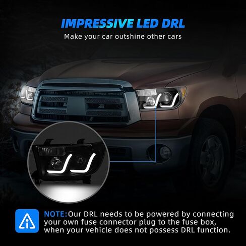 AUTOSAVER88 LED DRL Headlights Assembly Compatible with 2007-2013 Toyota Tundra / 2008-2017 Sequoia Headlamp Replacement Pair Set with Daytime Running Light Black Housing Amber Reflector in Saudi Arabia