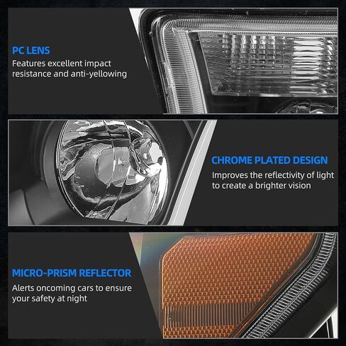 AUTOSAVER88 LED DRL Headlights Assembly Compatible with 2007-2013 Toyota Tundra / 2008-2017 Sequoia Headlamp Replacement Pair Set with Daytime Running Light Black Housing Amber Reflector in Saudi Arabia