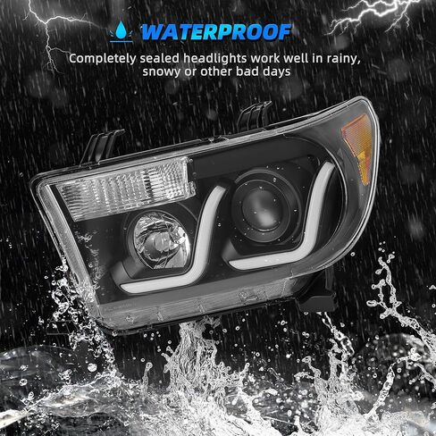 AUTOSAVER88 LED DRL Headlights Assembly Compatible with 2007-2013 Toyota Tundra / 2008-2017 Sequoia Headlamp Replacement Pair Set with Daytime Running Light Black Housing Amber Reflector in Saudi Arabia