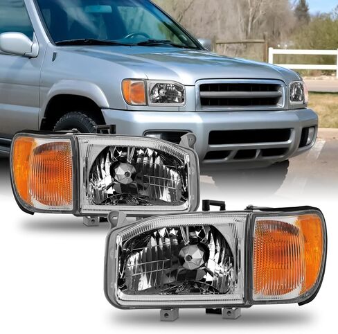 AKKON - Fit 1999 2000 2001 2002 2003 2004 Nissan Pathfinder 99-04 Halogen Type w/Corner 4pcs Headlights Headlamp OE Style Chrome in Saudi Arabia