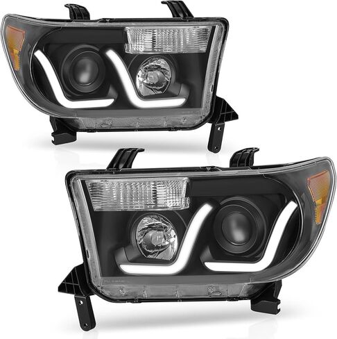 AUTOSAVER88 LED DRL Headlights Assembly Compatible with 2007-2013 Toyota Tundra / 2008-2017 Sequoia Headlamp Replacement Pair Set with Daytime Running Light Black Housing Amber Reflector in Saudi Arabia