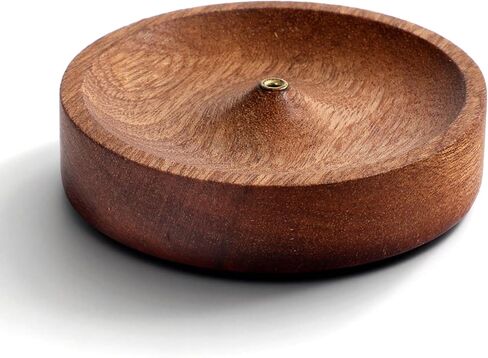 حامل بخور الجوز البني، صينية بخور خشبية مستديرة، وعاء حامل عصا البخور الطبيعي للاسترخاء في المنزل والتأمل واليوجا وديكور غرفة السبا (3 × 0.7 بوصة، فتحة 0.01 بوصة) in Kuwait