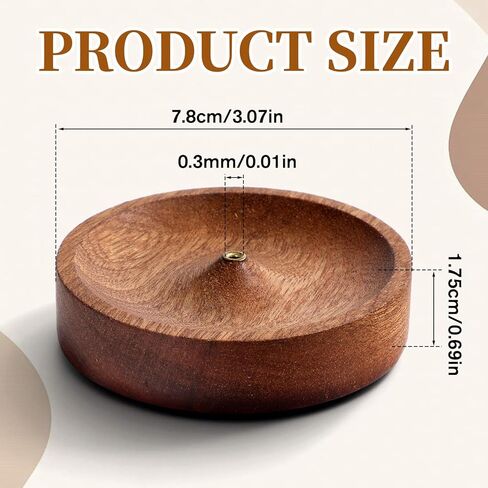 حامل بخور الجوز البني، صينية بخور خشبية مستديرة، وعاء حامل عصا البخور الطبيعي للاسترخاء في المنزل والتأمل واليوجا وديكور غرفة السبا (3 × 0.7 بوصة، فتحة 0.01 بوصة) in Kuwait