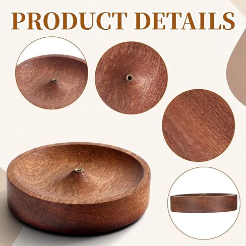 حامل بخور الجوز البني، صينية بخور خشبية مستديرة، وعاء حامل عصا البخور الطبيعي للاسترخاء في المنزل والتأمل واليوجا وديكور غرفة السبا (3 × 0.7 بوصة، فتحة 0.01 بوصة) in Kuwait