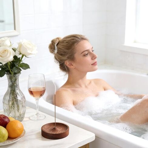 حامل بخور الجوز البني، صينية بخور خشبية مستديرة، وعاء حامل عصا البخور الطبيعي للاسترخاء في المنزل والتأمل واليوجا وديكور غرفة السبا (3 × 0.7 بوصة، فتحة 0.01 بوصة) in Kuwait