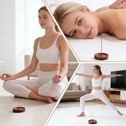 حامل بخور الجوز البني، صينية بخور خشبية مستديرة، وعاء حامل عصا البخور الطبيعي للاسترخاء في المنزل والتأمل واليوجا وديكور غرفة السبا (3 × 0.7 بوصة، فتحة 0.01 بوصة) in Kuwait