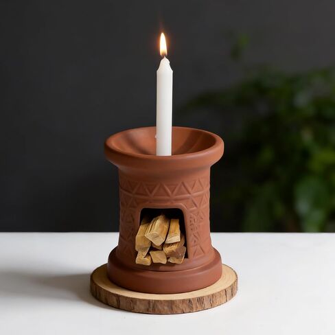 2 in 1 Incense Burner, Palo Santo Holder, Chiminea Smudging Bowl with Palo/Sage Storage Space, Handcrafted Ceramic, for Spiritual Meditation, Zen Altar and Home Décor, Perfect for Rituals in Kuwait