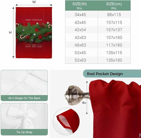 Christmas Tie Up Curtains for Window, Winter Chic Pine Branch Xmas Sandpins Candy Red Thermal Balloon Shade Adjustable Rod Pocket Curtains Valance Panels for Kitchen Bathroom Café 42'' x 45'' in Saudi Arabia