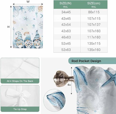Blue Gnomes Coastal Tie Up Curtains for Window, Nautical Coral Starfish Ocean Summer Thermal Insulated Balloon Shade Adjustable Rod Pocket Curtains Valance Panels for Kitchen Bathroom Café 34'' x 45'' in Saudi Arabia