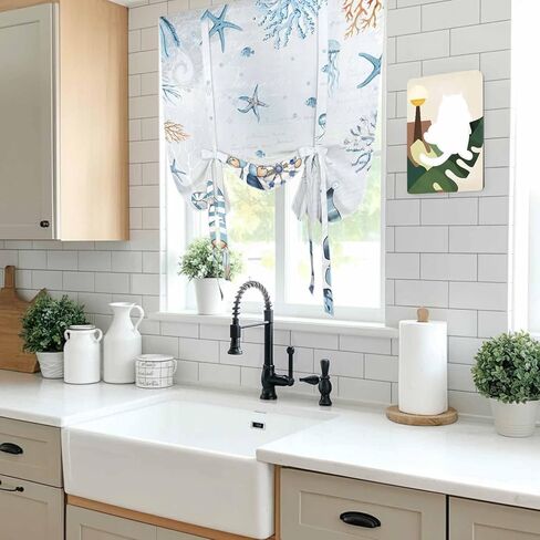 Blue Gnomes Coastal Tie Up Curtains for Window, Nautical Coral Starfish Ocean Summer Thermal Insulated Balloon Shade Adjustable Rod Pocket Curtains Valance Panels for Kitchen Bathroom Café 34'' x 45'' in Saudi Arabia