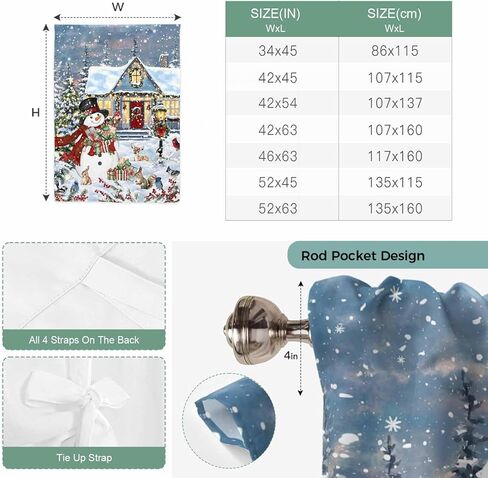 Christmas Tie Up Curtains for Window, Farmhouse Snowman Xmas Tree Snowflake Thermal Insulated Balloon Shade Adjustable Rod Pocket Curtains Valance Panels for Kitchen Bathroom Café 34'' x 45'' in Saudi Arabia