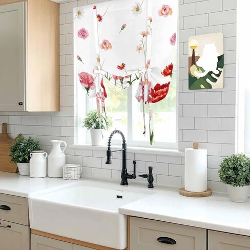 Carnation Flower Tie Up Curtains for Window, Mother's Day Colorful Floral Daisy Thermal Insulated Balloon Shade Adjustable Rod Pocket Curtains Valance Panels for Kitchen Bathroom Café 42'' x 45'' in Saudi Arabia