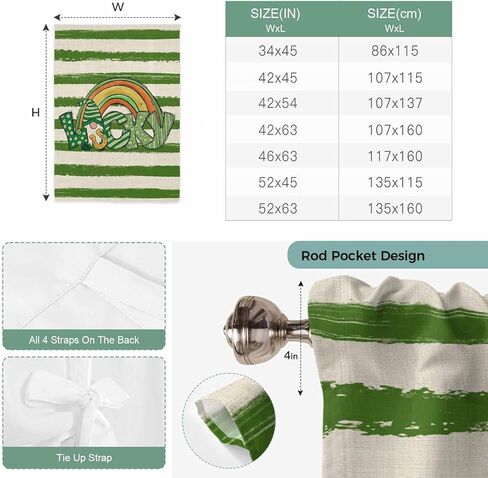 St Patrick's Day Tie Up Curtains for Window, Green Lucky Gnomes Retro Green White Stripes Thermal Balloon Shade Adjustable Rod Pocket Curtains Valance Panels for Kitchen Bathroom Café 42'' x 63'' in Saudi Arabia