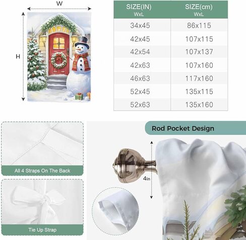 Christmas Snowman Tie Up Curtains for Window, Xmas Tree Winter Thermal Insulated Balloon Shade Adjustable Rod Pocket Curtains Valance Panels for Kitchen Bathroom Café 46'' x 63'' in Saudi Arabia