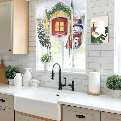 Christmas Snowman Tie Up Curtains for Window, Xmas Tree Winter Thermal Insulated Balloon Shade Adjustable Rod Pocket Curtains Valance Panels for Kitchen Bathroom Café 46'' x 63'' in Saudi Arabia
