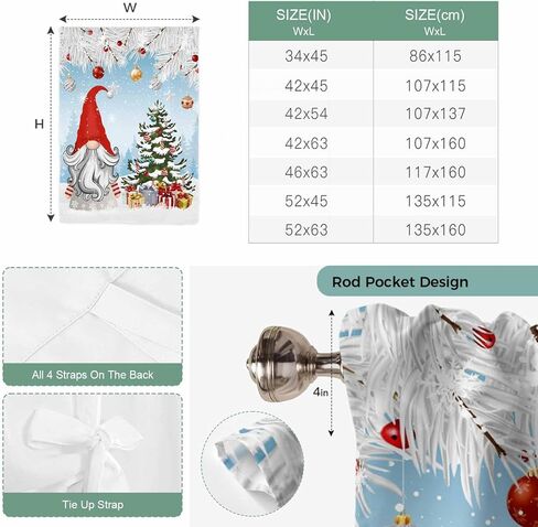 Red Blue Gnomes Christmas Tie Up Curtains for Window, Snowflake Xmas Tree Gifts Winter Thermal Balloon Shade Adjustable Rod Pocket Curtains Valance Panels for Kitchen Bathroom Café 46'' x 63'' in Saudi Arabia