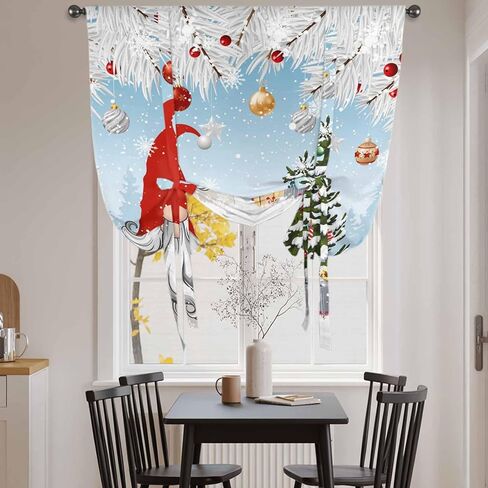 Red Blue Gnomes Christmas Tie Up Curtains for Window, Snowflake Xmas Tree Gifts Winter Thermal Balloon Shade Adjustable Rod Pocket Curtains Valance Panels for Kitchen Bathroom Café 46'' x 63'' in Saudi Arabia