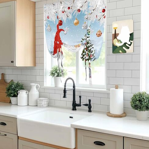 Red Blue Gnomes Christmas Tie Up Curtains for Window, Snowflake Xmas Tree Gifts Winter Thermal Balloon Shade Adjustable Rod Pocket Curtains Valance Panels for Kitchen Bathroom Café 46'' x 63'' in Saudi Arabia