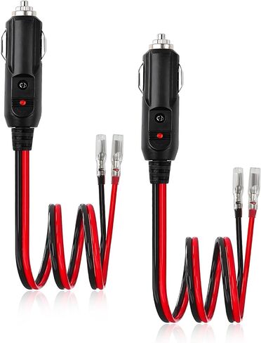 2PCS Fused Cigarette Lighter Male Plug, 12V 15A Car Cigar Plug Connector with Leads & LED Light, Heavy Duty 16 AWG Fused Socket Cord Power Supply Accessories for Vehicles in Kuwait