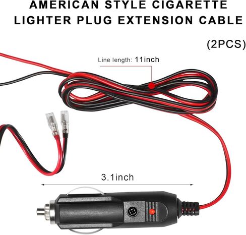 2PCS Fused Cigarette Lighter Male Plug, 12V 15A Car Cigar Plug Connector with Leads & LED Light, Heavy Duty 16 AWG Fused Socket Cord Power Supply Accessories for Vehicles in Kuwait