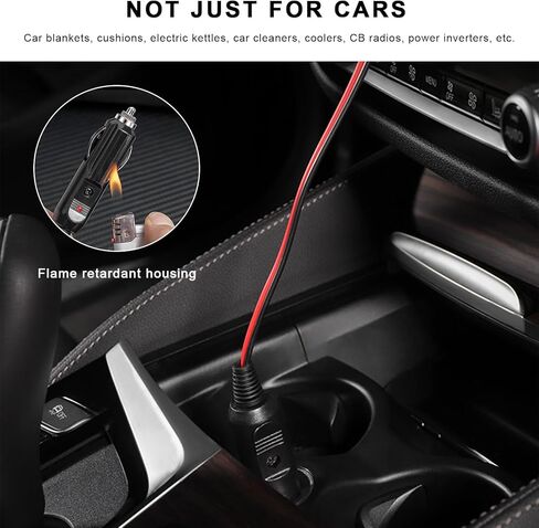 2PCS Fused Cigarette Lighter Male Plug, 12V 15A Car Cigar Plug Connector with Leads & LED Light, Heavy Duty 16 AWG Fused Socket Cord Power Supply Accessories for Vehicles in Kuwait