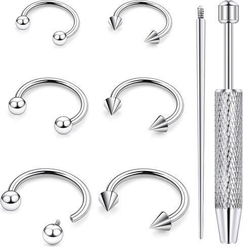 18G 16G 14G حدوة الحصان الحاجز الأنف الدائري ثقب المجوهرات الجراحية الصلب موضوع داخلي دائري الحديد Daith Rook القرط ثعبان لدغة الشفاه الدائري ثقب المجوهرات للنساء الفضة الذهب الأسود in Kuwait