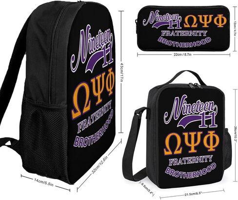 Fraternity Paraphernalia Gift Bags 17" Laptop Backpack with Insulated Lunch Bag Utility Pouch Durable 600D Oxford Daypack (Purple, One Size) in Saudi Arabia