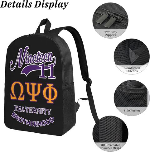 Fraternity Paraphernalia Gift Bags 17" Laptop Backpack with Insulated Lunch Bag Utility Pouch Durable 600D Oxford Daypack (Purple, One Size) in Saudi Arabia