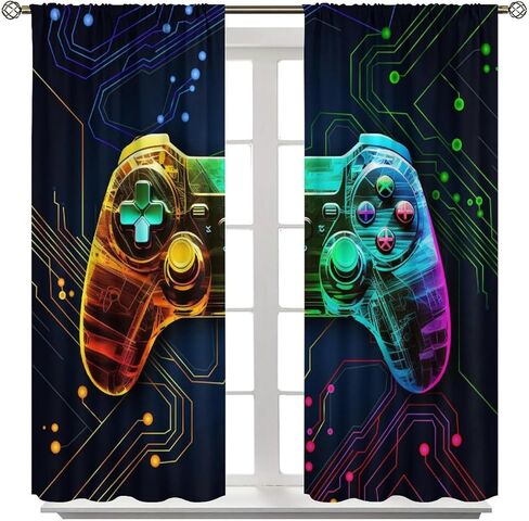 لعبة الستار الحديثة لعبة فيديو لعبة تحكم أضواء النيون الحديثة لوحة الدوائر الهندسية معالجة نافذة للأطفال بنين بنات المراهقين غرفة نوم غرفة المعيشة نافذة العلاجات 42x45 بوصة in Kuwait