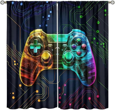 لعبة الستار الحديثة لعبة فيديو لعبة تحكم أضواء النيون الحديثة لوحة الدوائر الهندسية معالجة نافذة للأطفال بنين بنات المراهقين غرفة نوم غرفة المعيشة نافذة العلاجات 42x45 بوصة in Kuwait