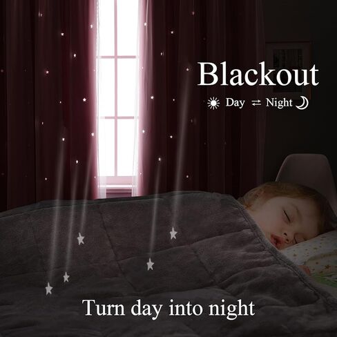 Dreamy Star Cutout Blackout Curtains with White Sheer,Double Layer Curtains for Girls Bedroom, Hollow Out Drapes for Nursery (2 Panel,52Wx63L,Pink) in Saudi Arabia