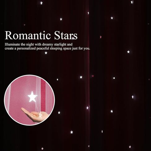 Dreamy Star Cutout Blackout Curtains with White Sheer,Double Layer Curtains for Girls Bedroom, Hollow Out Drapes for Nursery (2 Panel,52Wx63L,Pink) in Saudi Arabia
