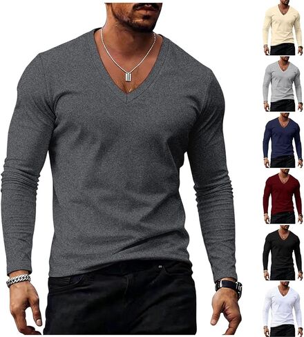 Long Sleeve Shirts for Men - Casual Soft Breathable Full Sleeves Mens V Neck T Shirts in Saudi Arabia