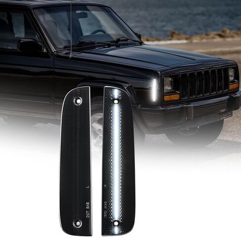 مصابيح LED للعلامات الجانبية متوافقة مع Cherokee XJ 1997 1998 1999 2000 2001، أضواء إشارة ركن المصد بعدسات مدخنة وضوء أبيض in Saudi Arabia