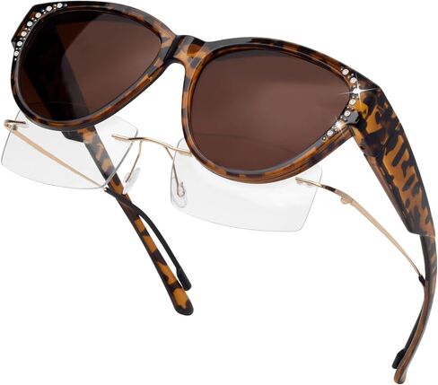 Face Shadow Polarized Sunglasses Fit Over Glasses, Sunglasses with Rhinestones for Women to Go Over Glasses UV400 Lightweight in Kuwait