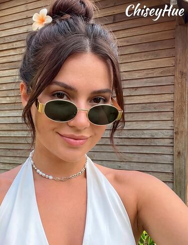Retro Oval Sunglasses for Women - Gold Sunglasses for Women, Fashion Trendy Shades UV400 Protection in Saudi Arabia