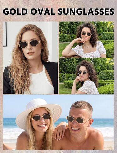 Retro Oval Sunglasses for Women - Gold Sunglasses for Women, Fashion Trendy Shades UV400 Protection in Saudi Arabia