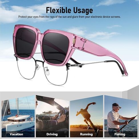 نظارات شمسية HAOLOTA GreenGrey+PurpleGrey مستقطبة تناسب أكثر من النظارات الشمسية للنساء والرجال، التفاف مربع عصري حول ظلال حماية من الأشعة فوق البنفسجية in Kuwait