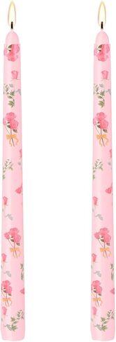 0.87×10 Inch Printed Floral Ivory Taper Candles, 2 Pack Unscented and Smokeless Tall Candlesticks, 6 Hours Burning for Home Décor Weddings Dinner Party in Saudi Arabia