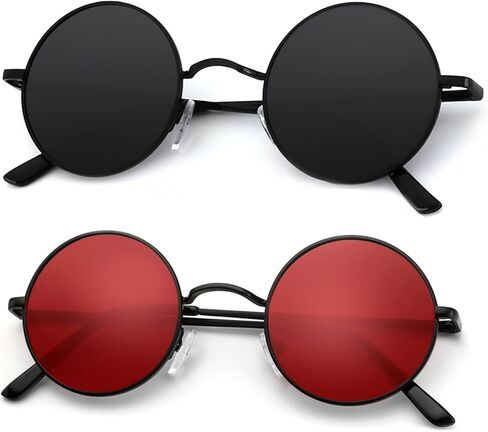 Round Polarized Sunglasses for Men Women Retro Metal Hippie Circle 2 pack Sun Glasses in Saudi Arabia