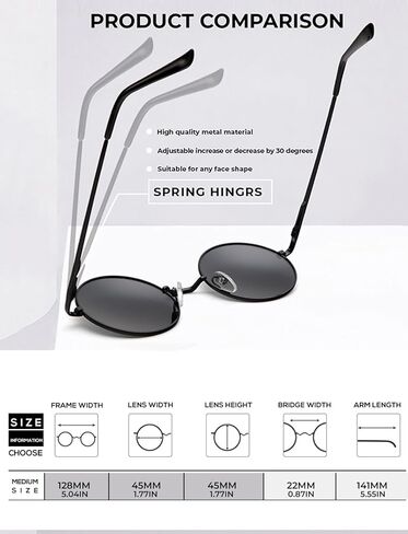 Round Polarized Sunglasses for Men Women Retro Metal Hippie Circle 2 pack Sun Glasses in Saudi Arabia