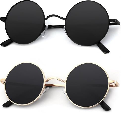 Round Polarized Sunglasses for Men Women Retro Metal Hippie Circle 2 pack Sun Glasses in Saudi Arabia