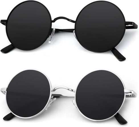 Round Polarized Sunglasses for Men Women Retro Metal Hippie Circle 2 pack Sun Glasses in Saudi Arabia