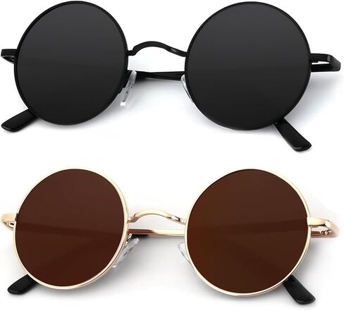 Round Polarized Sunglasses for Men Women Retro Metal Hippie Circle 2 pack Sun Glasses in Saudi Arabia