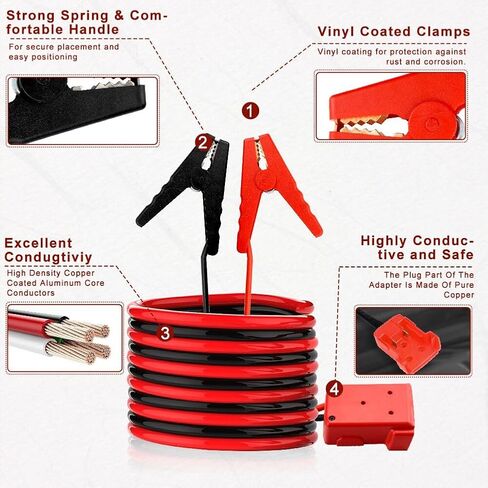 6.56FT 8AWG Milwaukee Jump Starter, M18 18V Jumper Cables for Car with Adapter, Automotive Battery Jumper Cables for Mid-Size Cars Light Trucks Car Jump Starting Using Tool in Kuwait